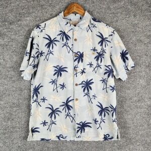 Boca Classics Shirt Island Wear Mens Medium Silk Palm Tree Blue Button Front
